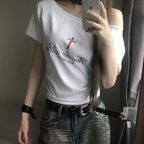 Seeslim Gothic Off T Shirt Off Shoulder Graphic