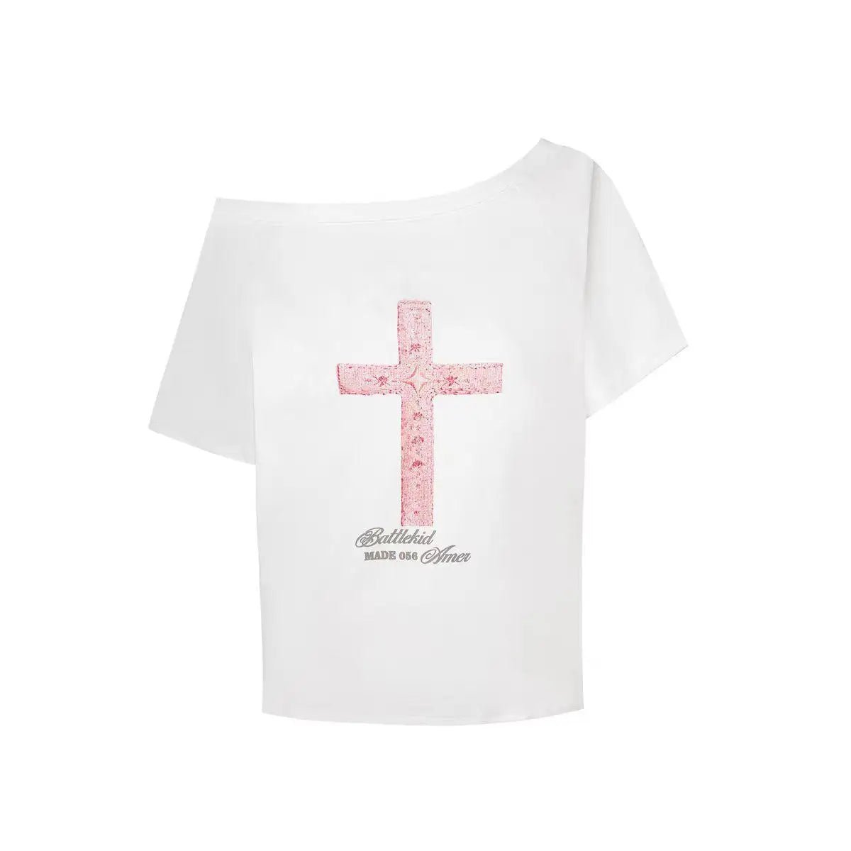 Seeslim Gothic Off T Shirt Off Shoulder Graphic WHITE