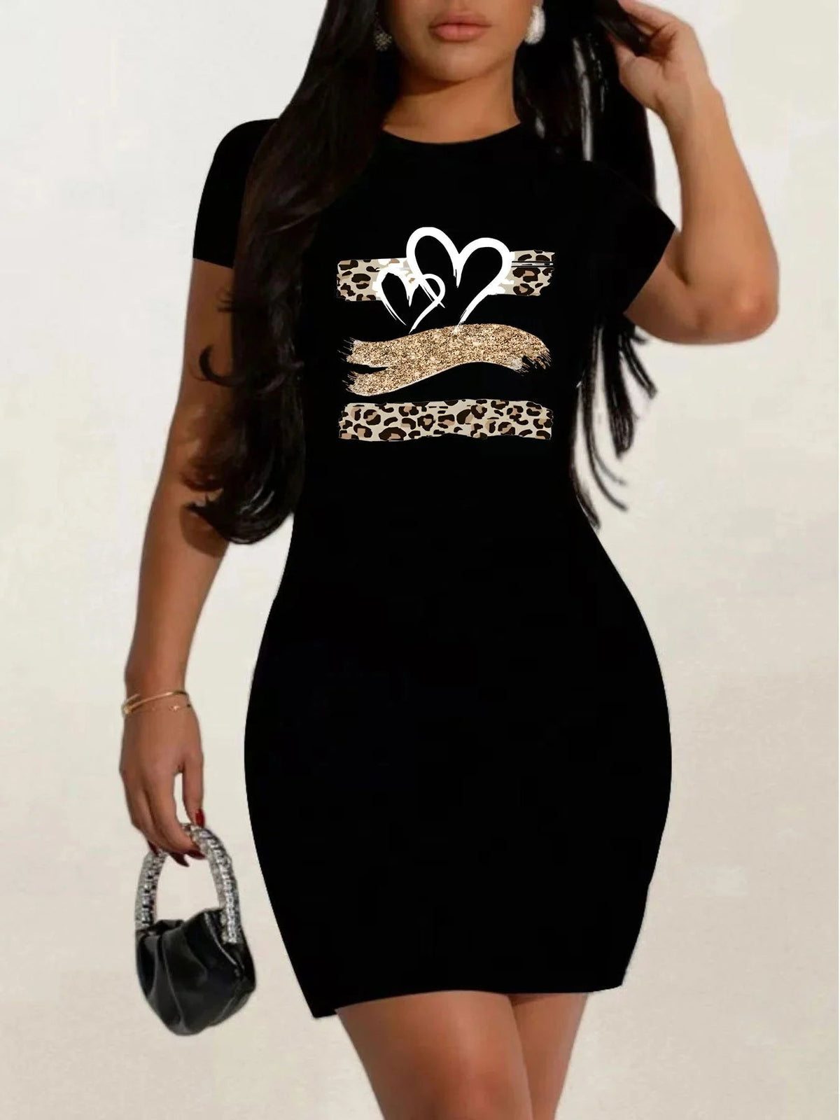 Short Sleeves Black Dress Relaxed Fit Graphic Blue
