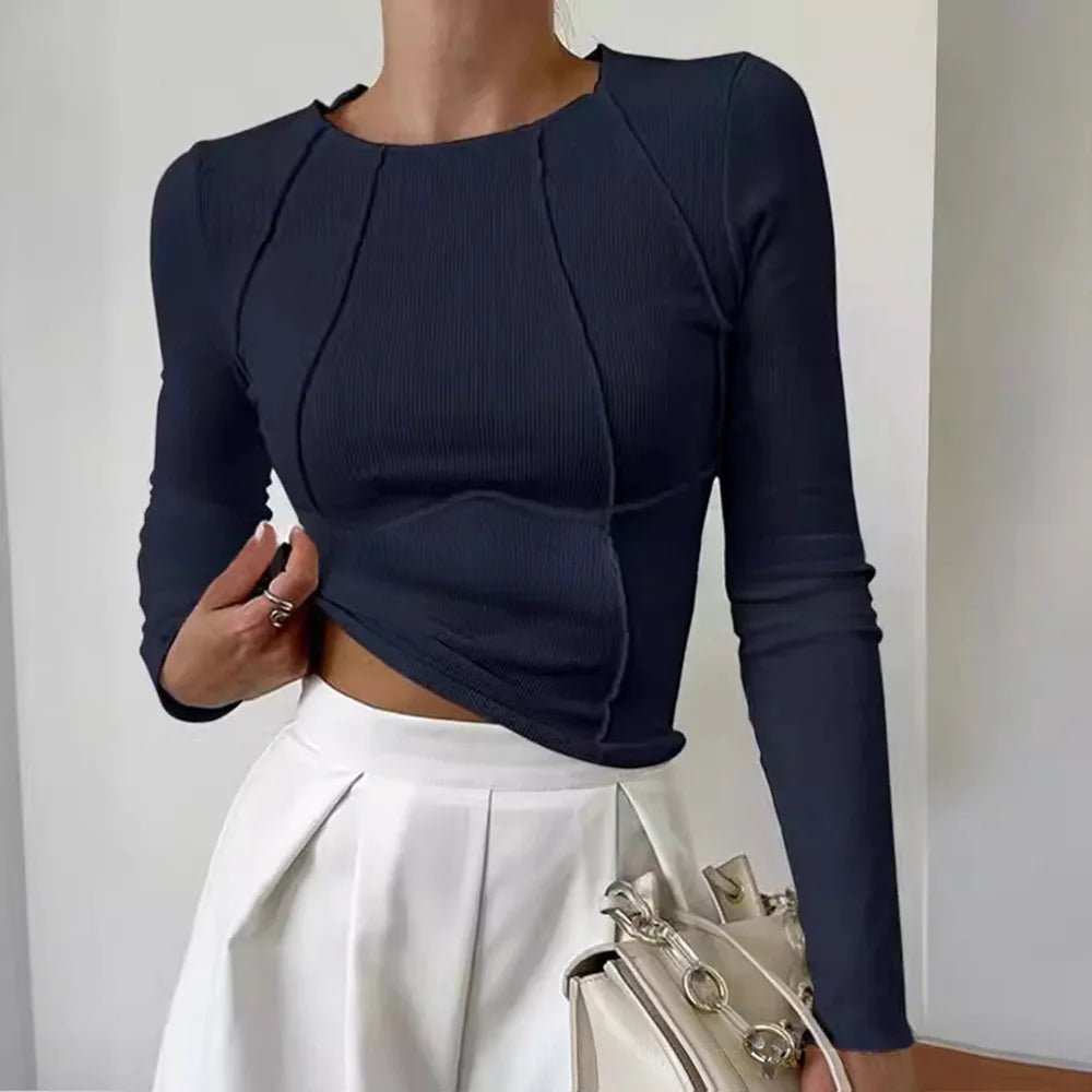 Slim Fit Round Sweater Long Sleeve Navy 9813