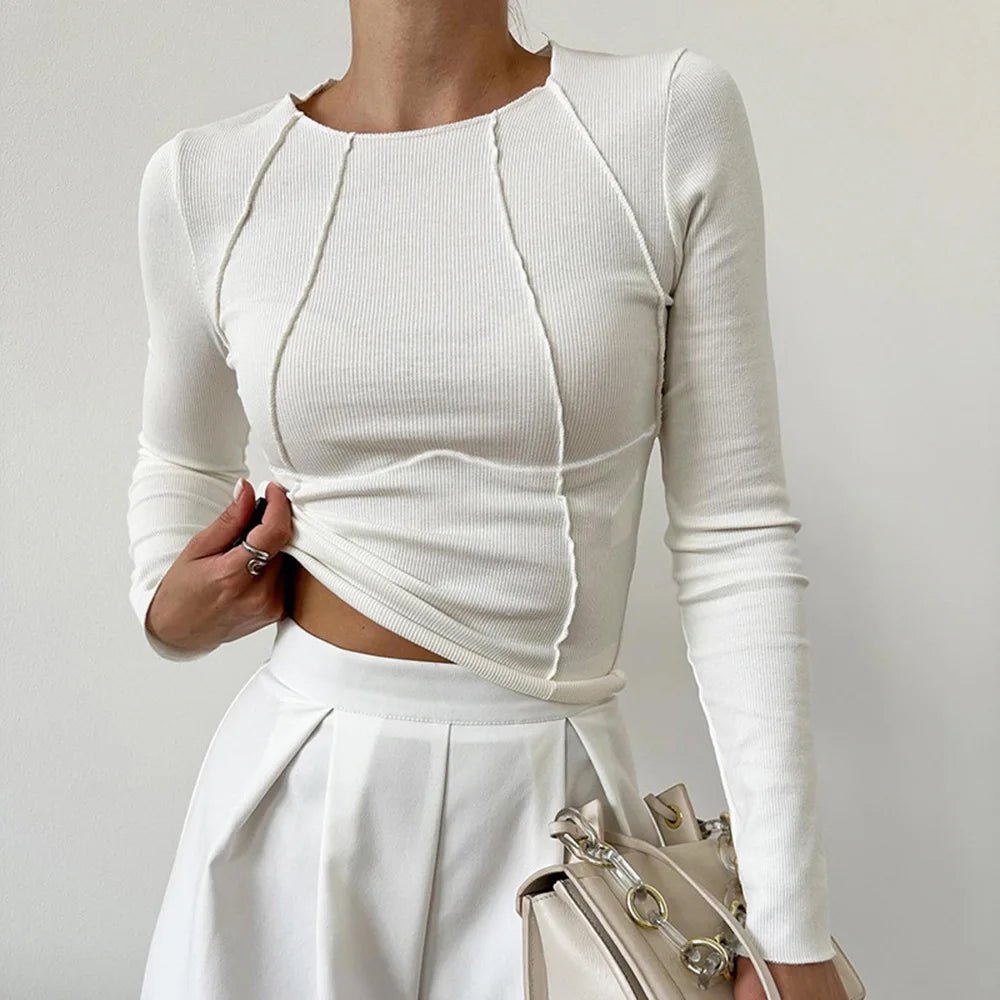 Slim Fit Round Sweater Long Sleeve White 9813