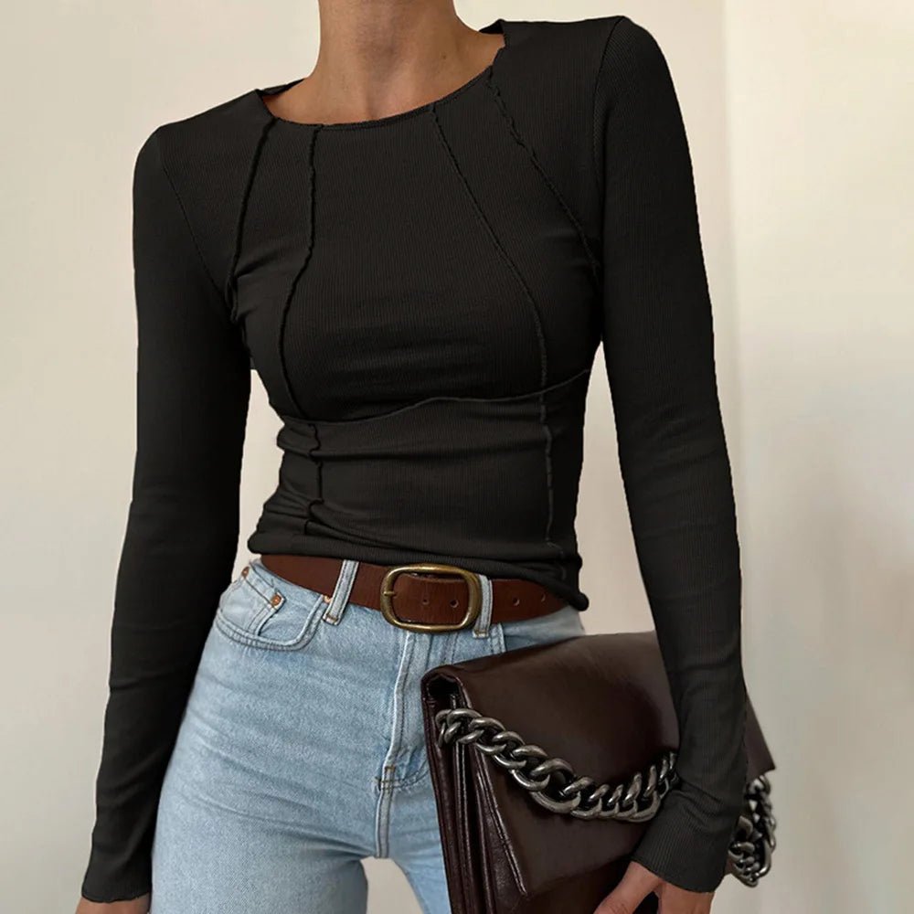Slim Fit Round Sweater Long Sleeve Black 9813