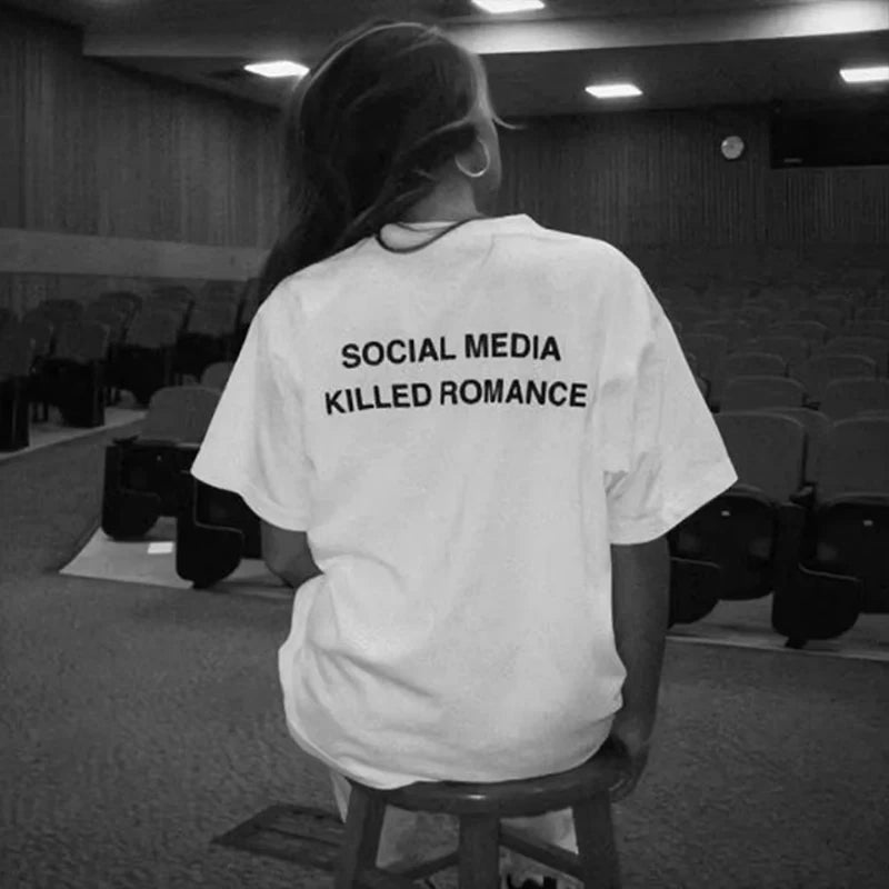 Social Media Killed Romance Cotton Graphic Tee 1