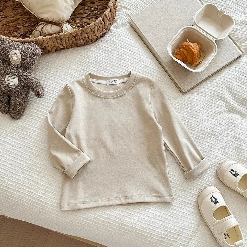 Soft Cotton Long T Shirt Long Sleeve Beige 100(12 to 24M)