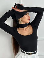 Solid Color Hanging Top Slim Fit Square Neck