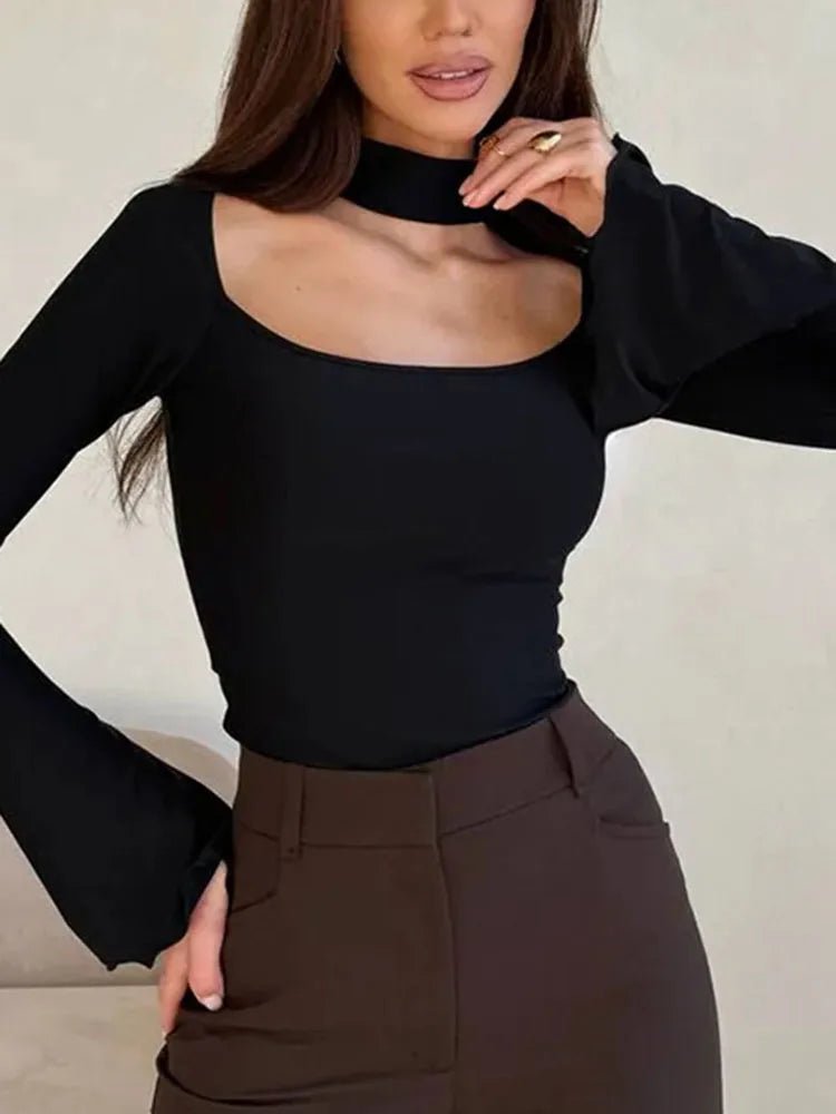 Solid Color Hanging Top Slim Fit Square Neck