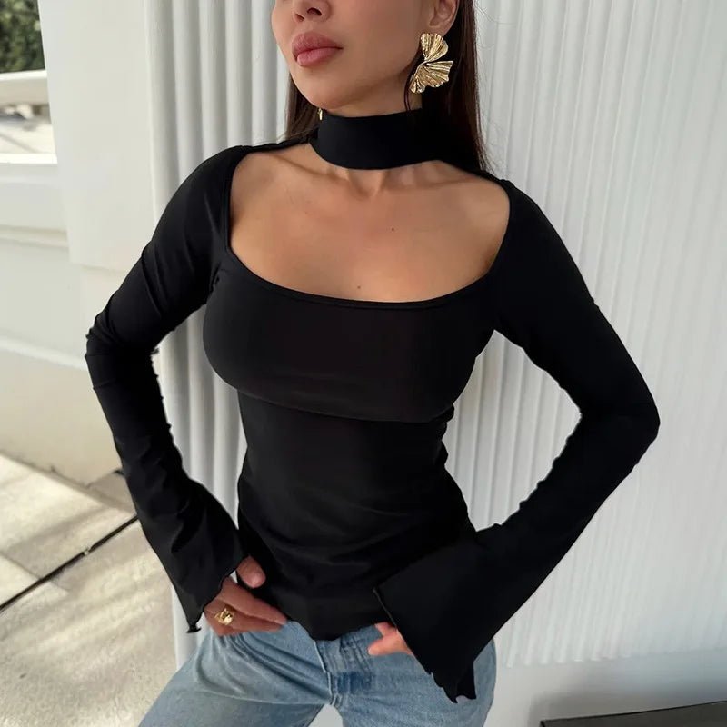 Solid Color Hanging Top Slim Fit Square Neck black