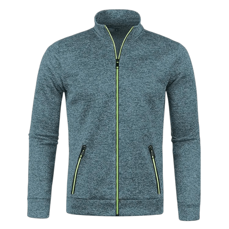 Solid Color Long Sleeve Cardigan Lace Zip Up Denim Blue
