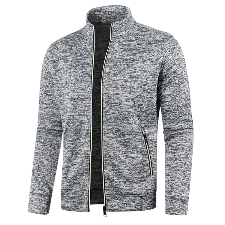 Solid Color Long Sleeve Cardigan Lace Zip Up Light Gray