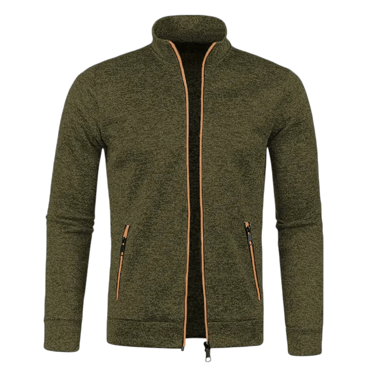 Solid Color Long Sleeve Cardigan Lace Zip Up Military Green