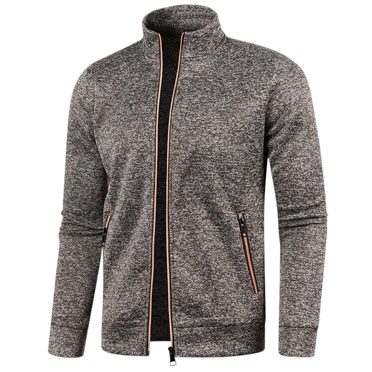 Solid Color Long Sleeve Cardigan Lace Zip Up Coffee