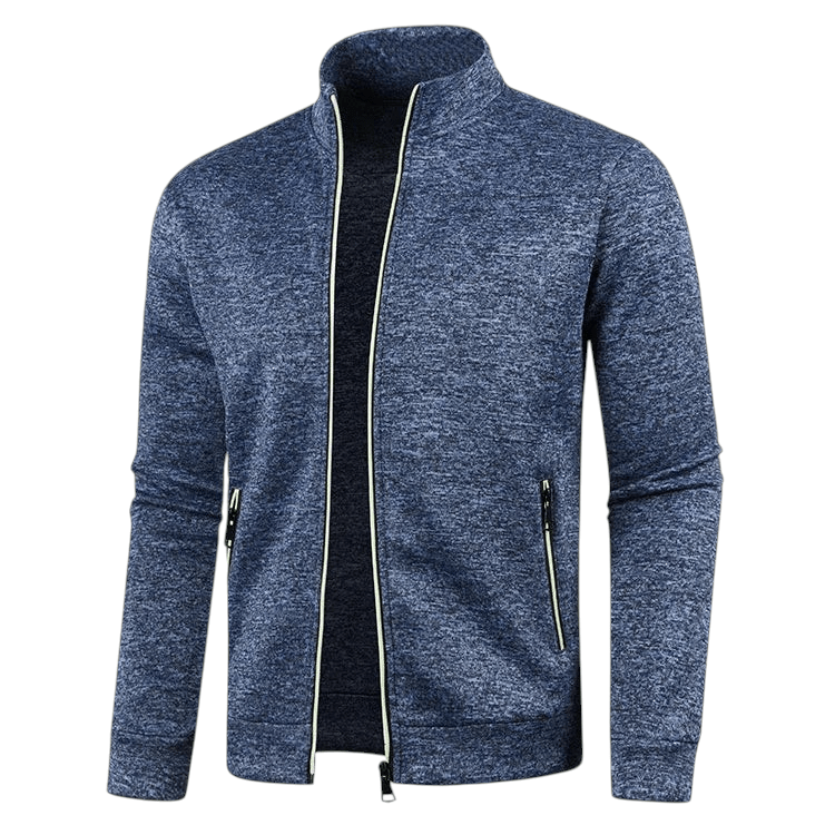 Solid Color Long Sleeve Cardigan Lace Zip Up Dark Blue