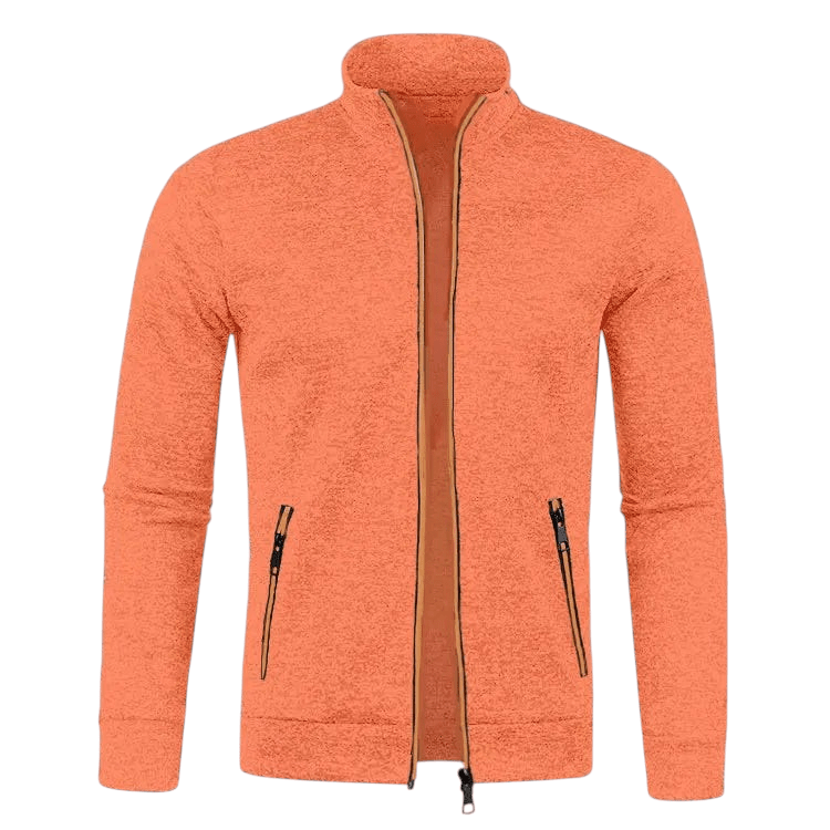 Solid Color Long Sleeve Cardigan Lace Zip Up Orange