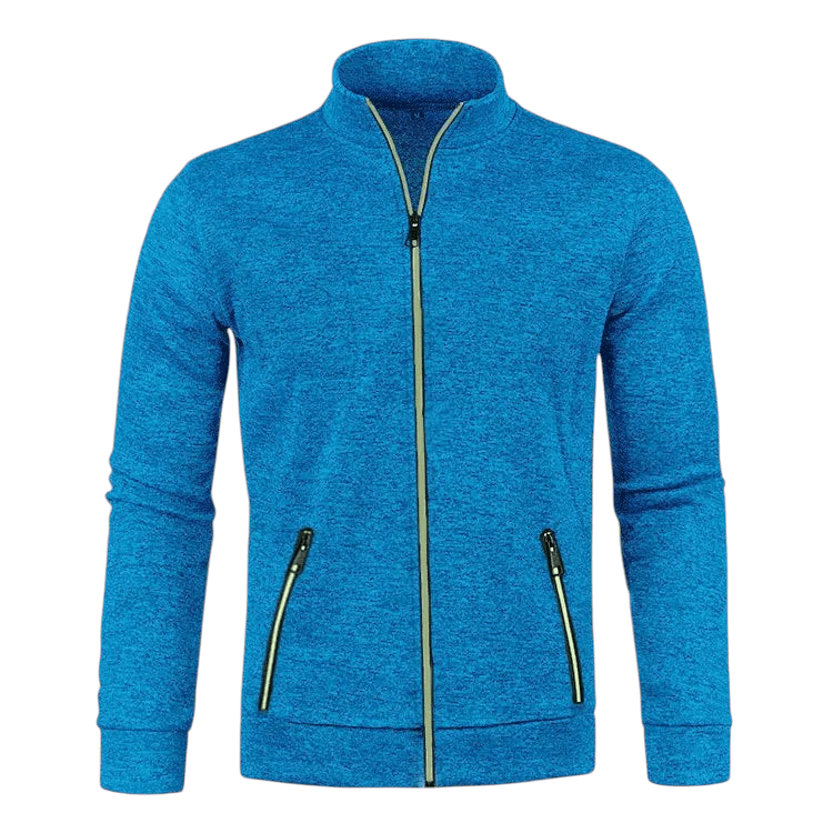 Solid Color Long Sleeve Cardigan Lace Zip Up Blue