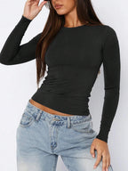 Solid Color Slim T Shirt Slim Fit Long Sleeve