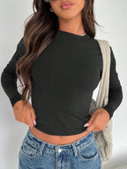 Solid Color Slim T Shirt Slim Fit Long Sleeve black