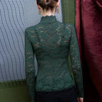 Stretch Flowers Lace T Shirt Turtleneck