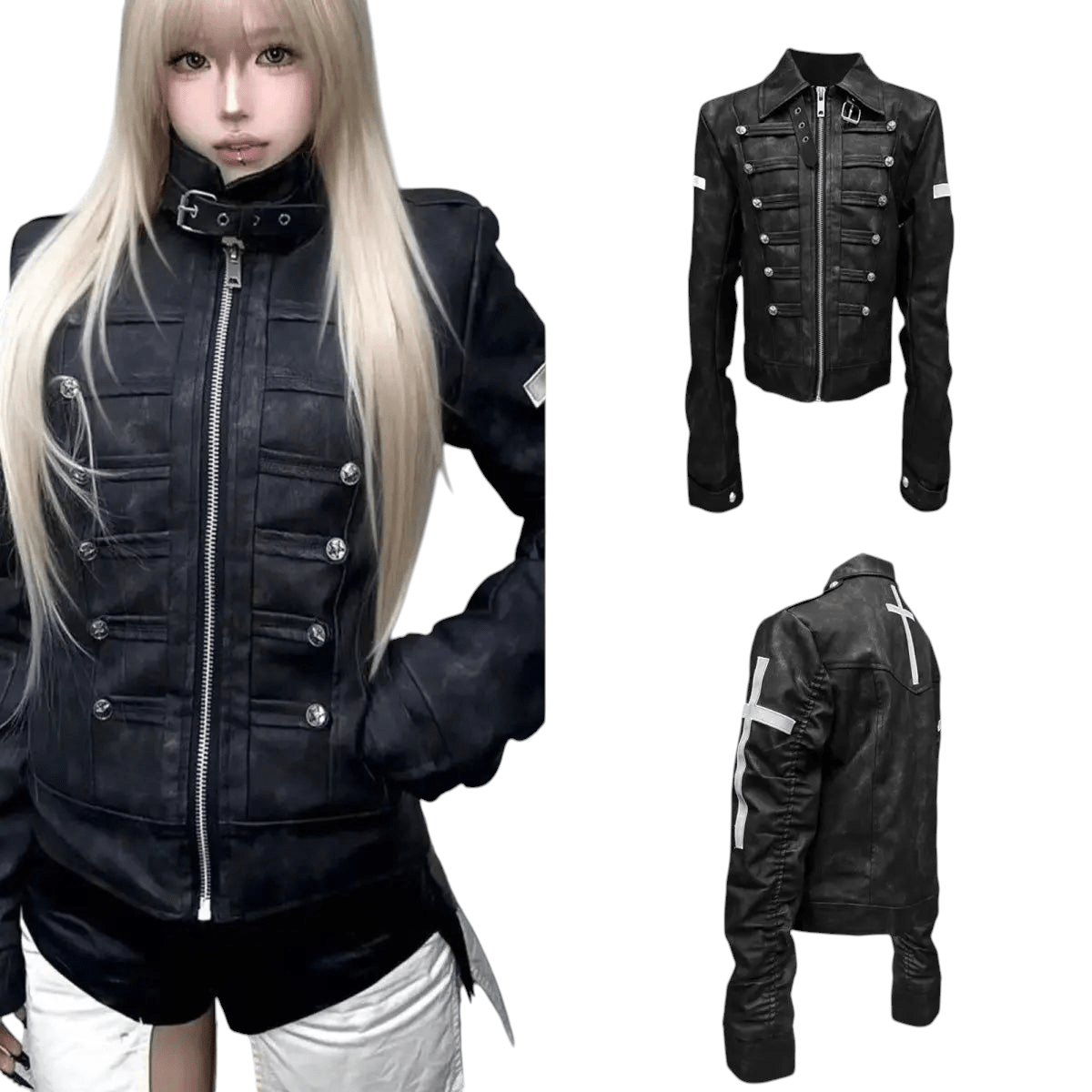 Subculture Harajuku Vintage Safari Jacket Button Front Zip Up 2094b