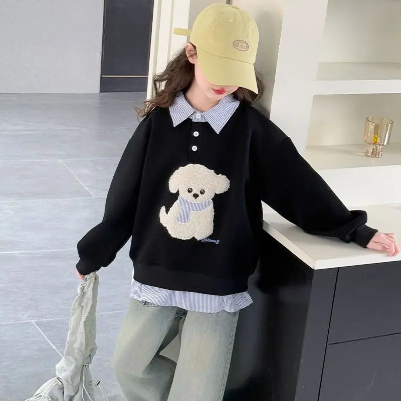 Sweatshirt Girls Faux Top Relaxed Fit Black Sweatshirt