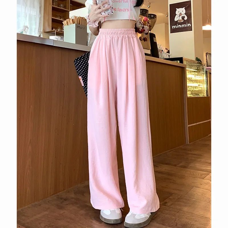 Sweet Colorful Ice Pants High Waisted Wide Leg Pink China Mainland