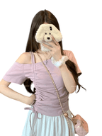 Sweet One Shoulder Drawstring T Shirt Off Shoulder Lace
