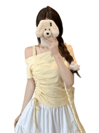 Sweet One Shoulder Drawstring T Shirt Off Shoulder Lace