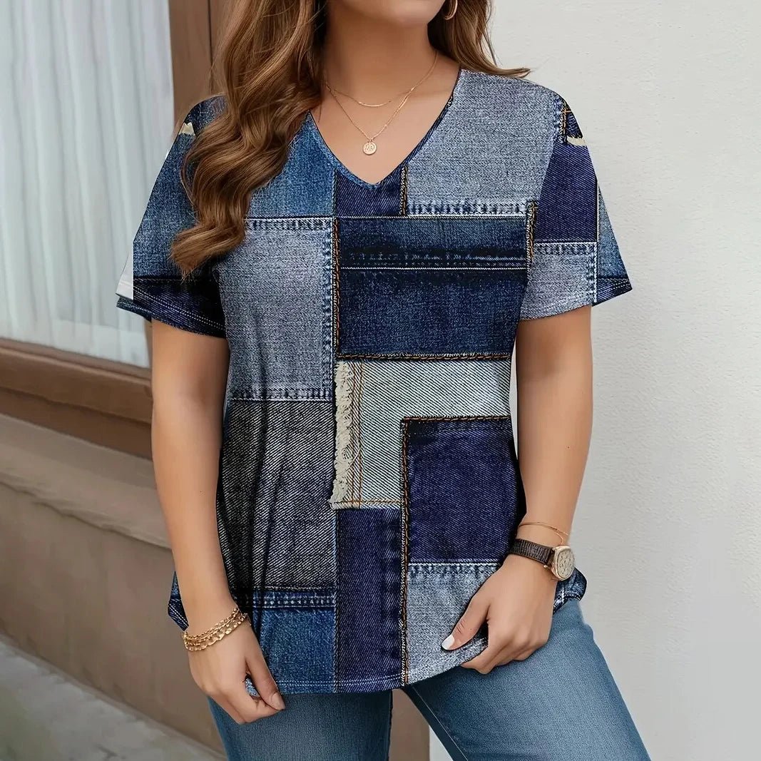 V neck Short Sleeve T Shirt Relaxed Fit VAZHF2025031QG