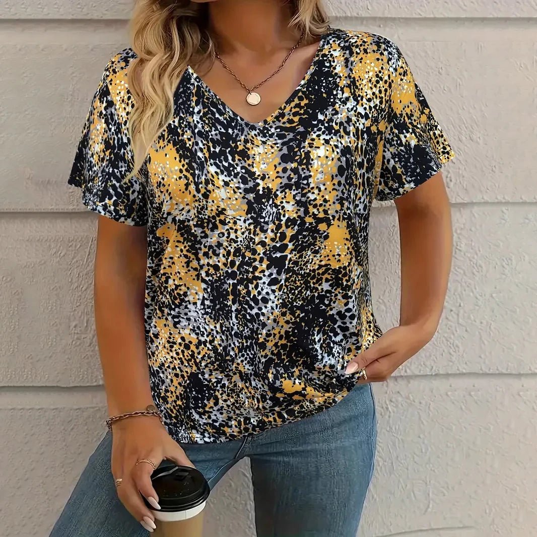 V neck Short Sleeve T Shirt Relaxed Fit VAZHF2025031QJ