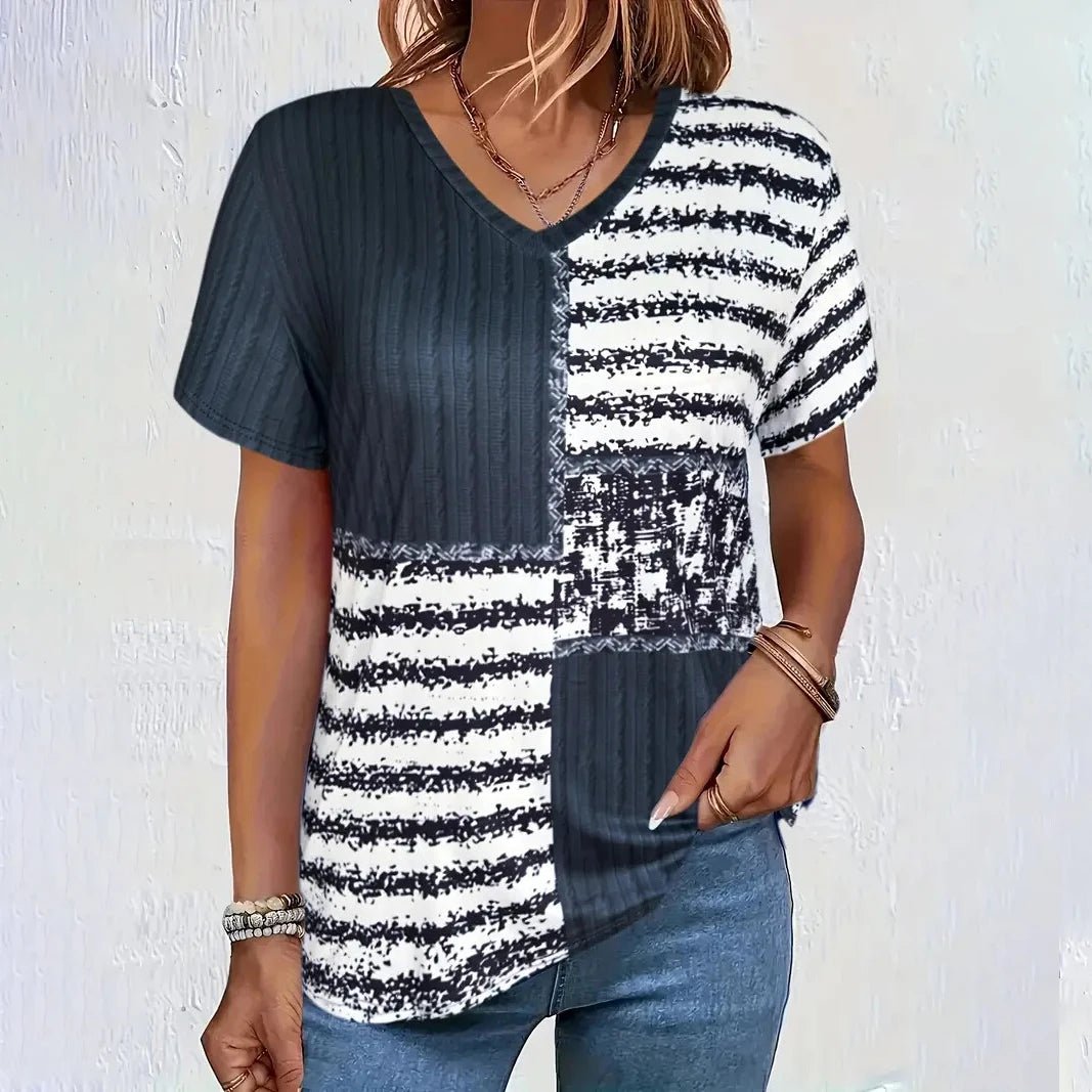 V neck Short Sleeve T Shirt Relaxed Fit VAZHF2025031QH