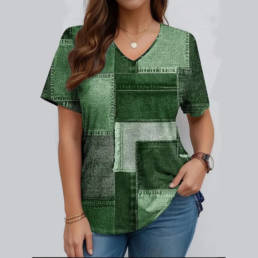 V neck Short Sleeve T Shirt Relaxed Fit VAZHF2025031QD