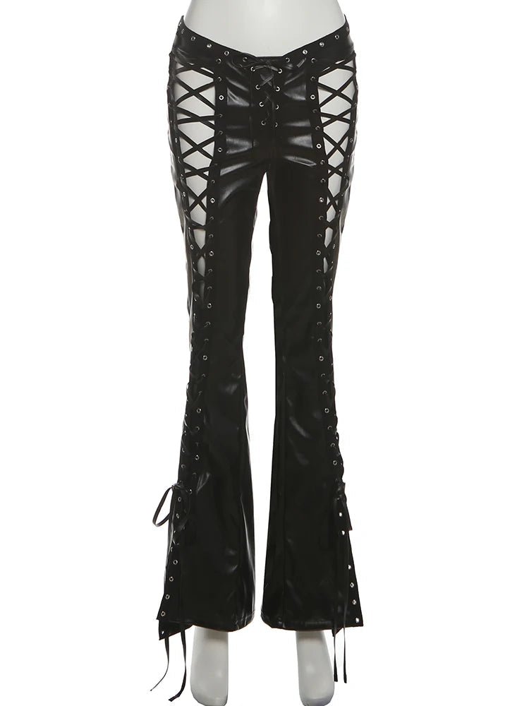 Weird Puss Hipster Leather Pants Lace Stretch