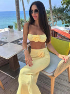 Women's Floral Knit Tube Top & Long Skirt Set