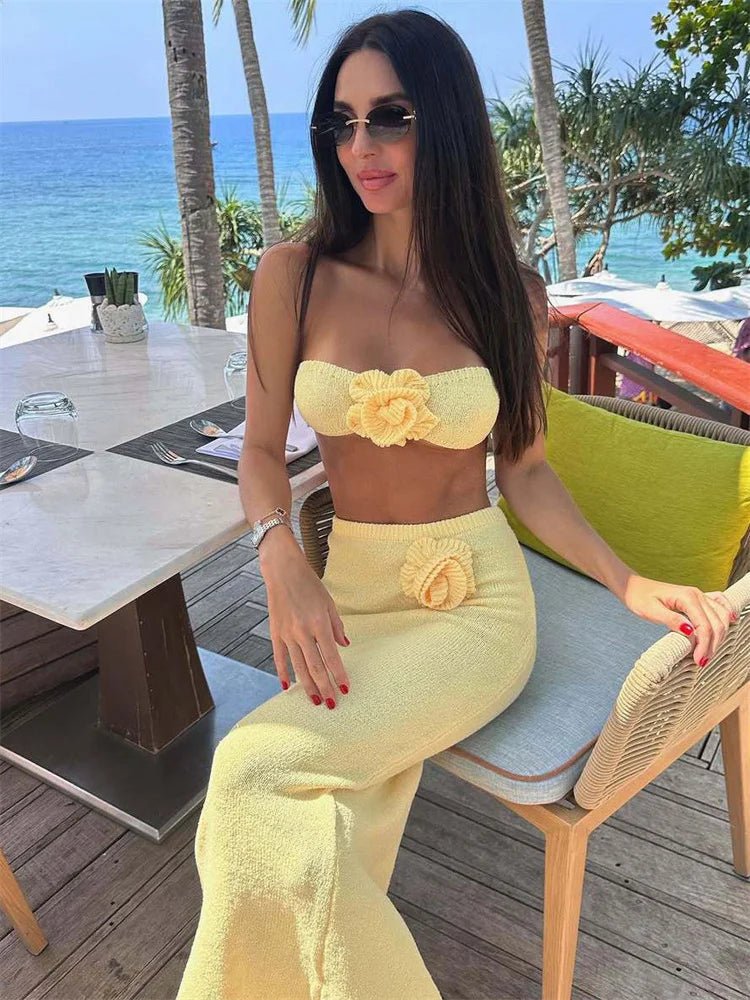 Women's Floral Knit Tube Top & Long Skirt Set