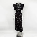 Women's Floral-Print Lace-Detail Midi Dress Black