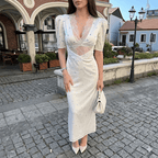 Women's Floral-Print Lace-Detail Midi Dress