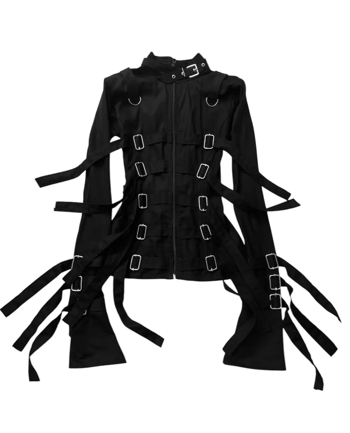 Women's Gothic Buckle-Strap Zip-Up Jacket black