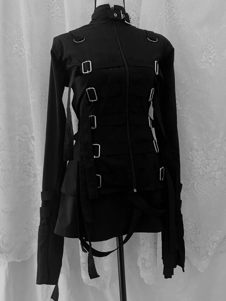 Women's Gothic Buckle-Strap Zip-Up Jacket