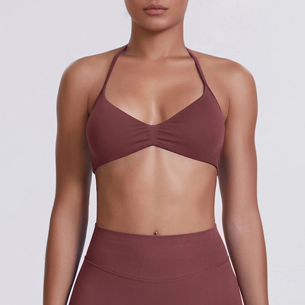 Women's Halter-Neck Sports Bra Brown