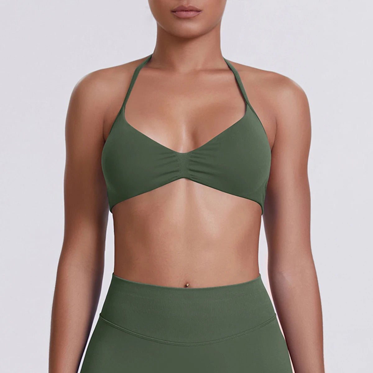Women's Halter-Neck Sports Bra Olive Green