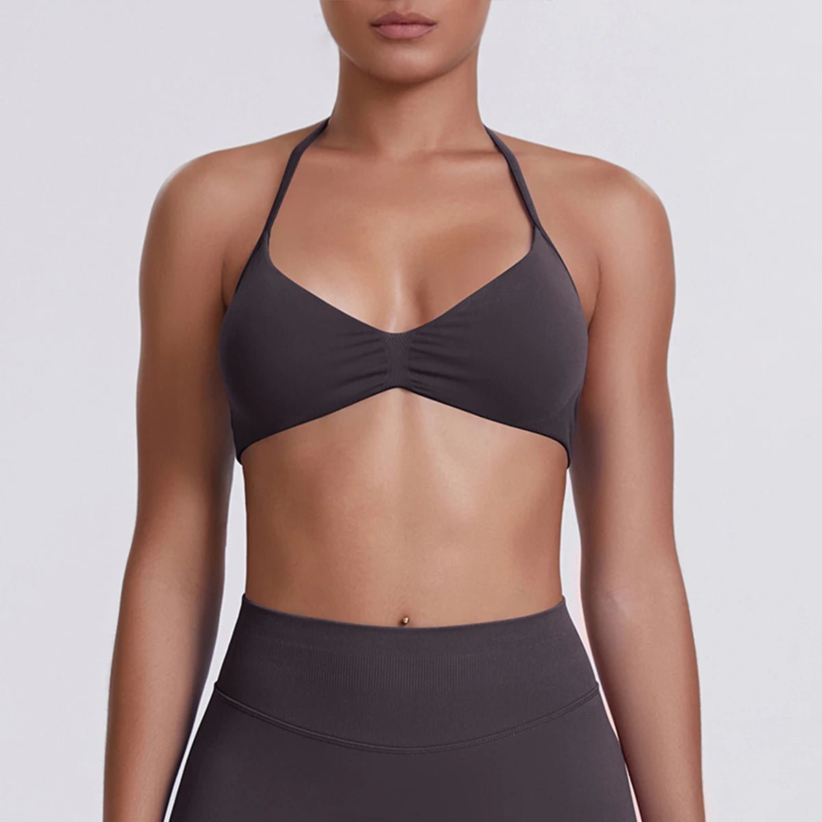 Women's Halter-Neck Sports Bra Dark Brown