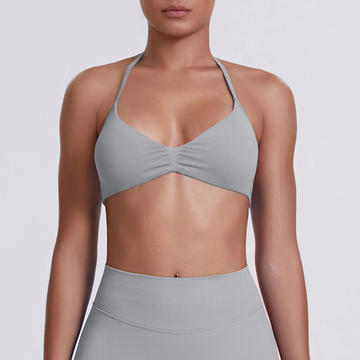 Women's Halter-Neck Sports Bra Light Grey