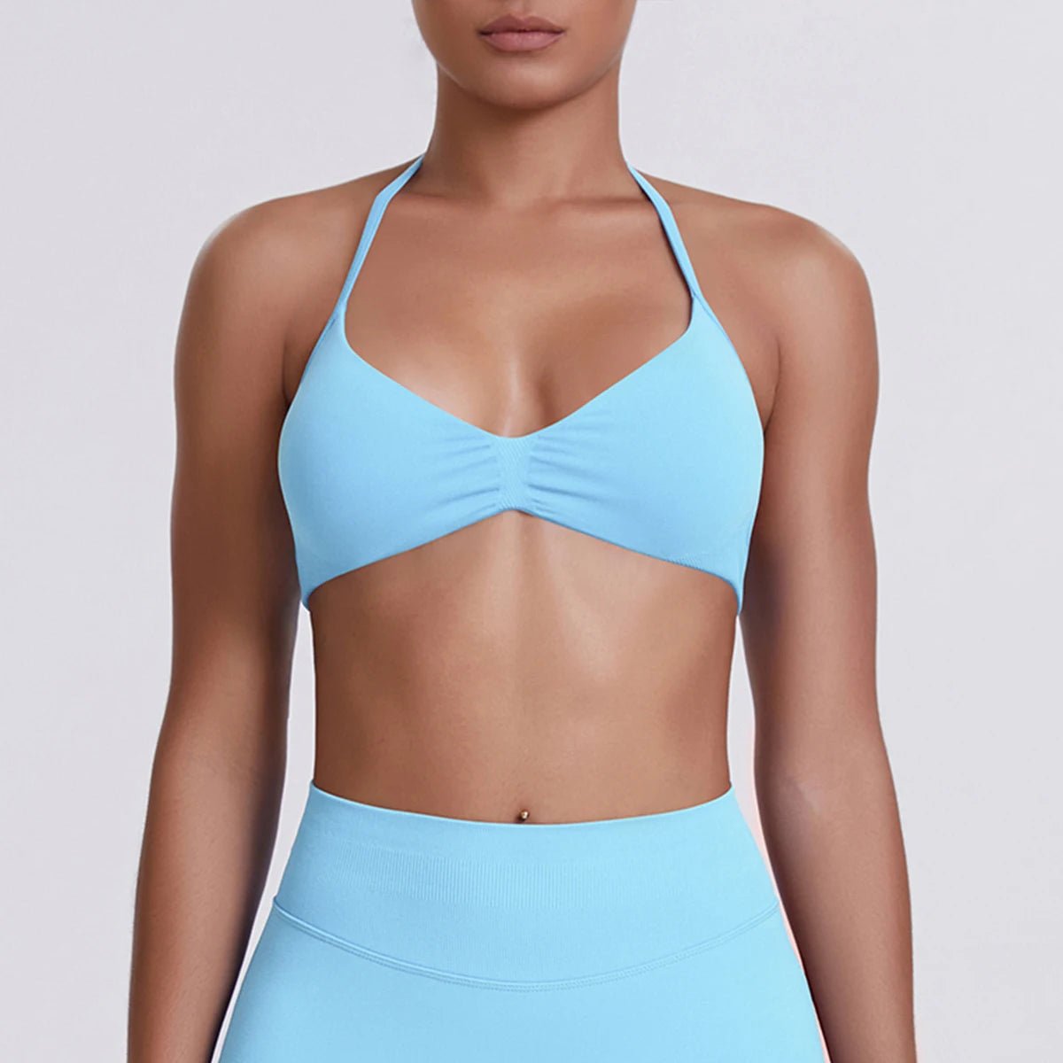 Women's Halter-Neck Sports Bra Light Blue