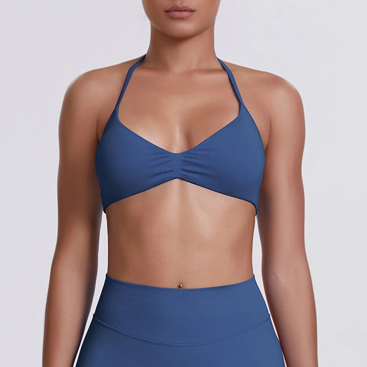 Women's Halter-Neck Sports Bra Blue Gray