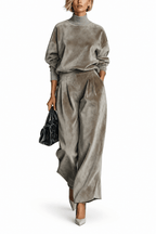 Women's High-Neck Top & Pleated Wide-Leg Pants Set
