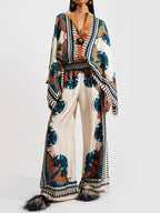 Women's Printed Asymmetrical Shirt & Wide-Leg Pants Set