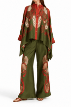 Women's Printed Asymmetrical Shirt & Wide-Leg Pants Set