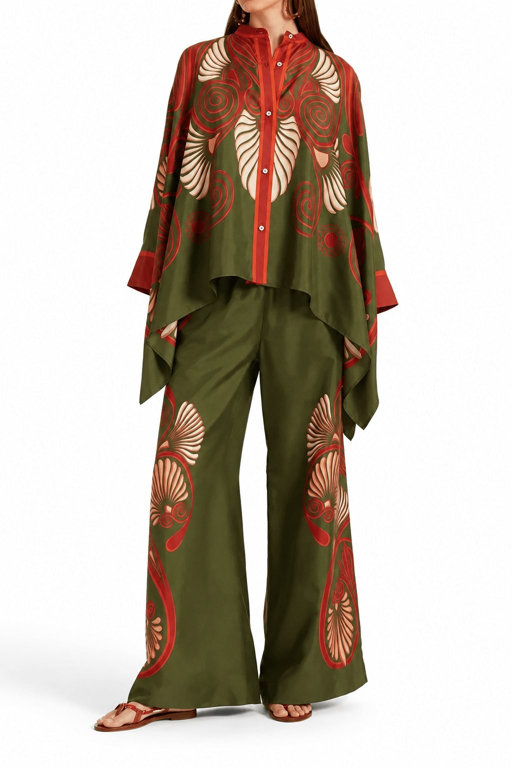 Women's Printed Asymmetrical Shirt & Wide-Leg Pants Set