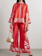 Women's Printed Asymmetrical Shirt & Wide-Leg Pants Set