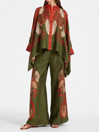 Women's Printed Asymmetrical Shirt & Wide-Leg Pants Set