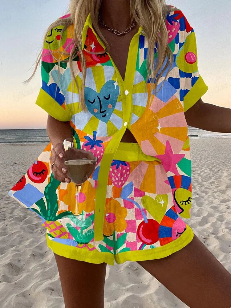 Women's Printed Shirt & Shorts Vacation Set 662505285252